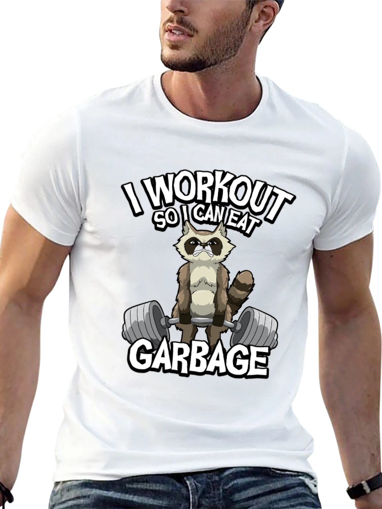 Black Workout Raccoon Graphic T-Shirt - Gym Humor view 13