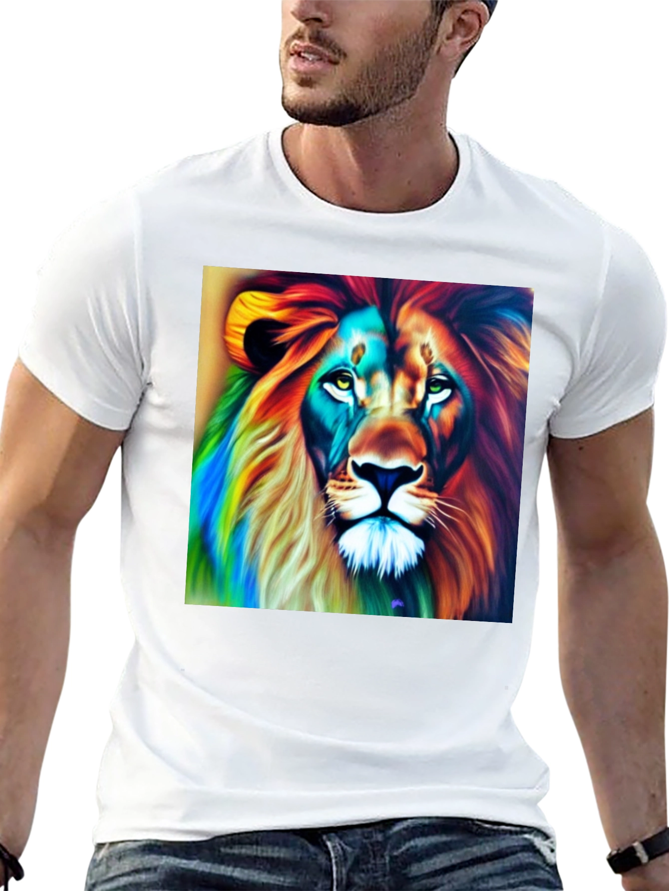 Colorful Lion Graphic Tee - Men's Black T-Shirt - 13