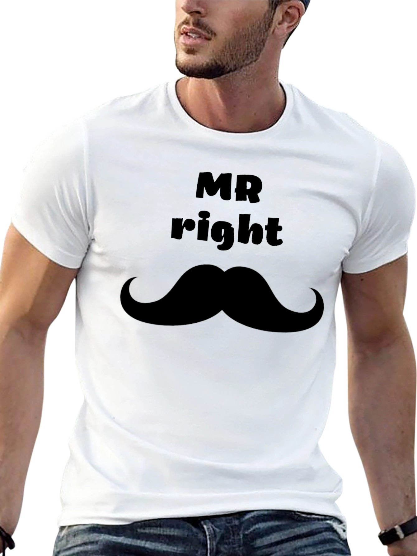 Black Mr. Right Graphic Tee - Mustache Design view 13