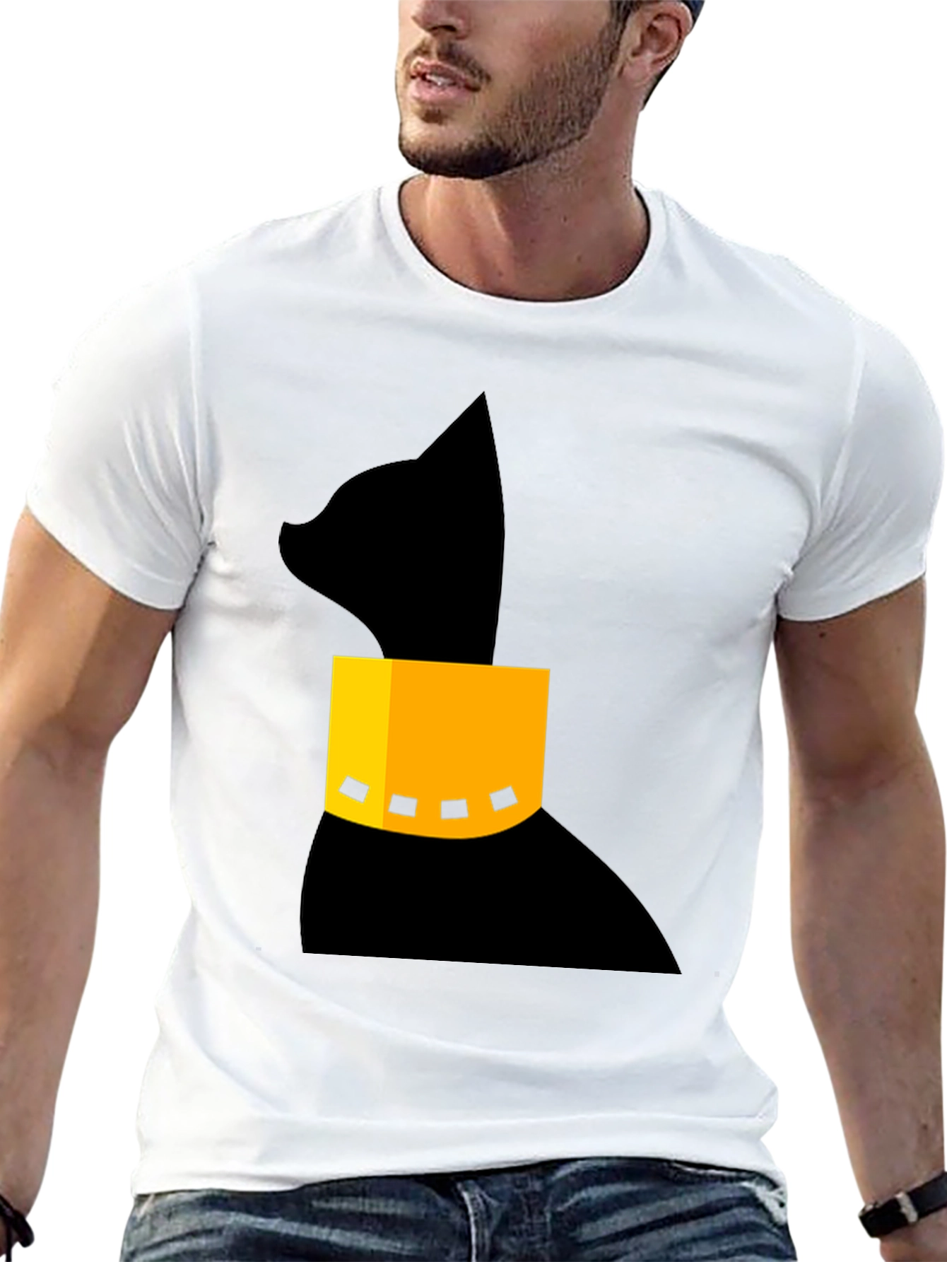 Black Modern Black Cat T-Shirt with Geometric Collar view 13