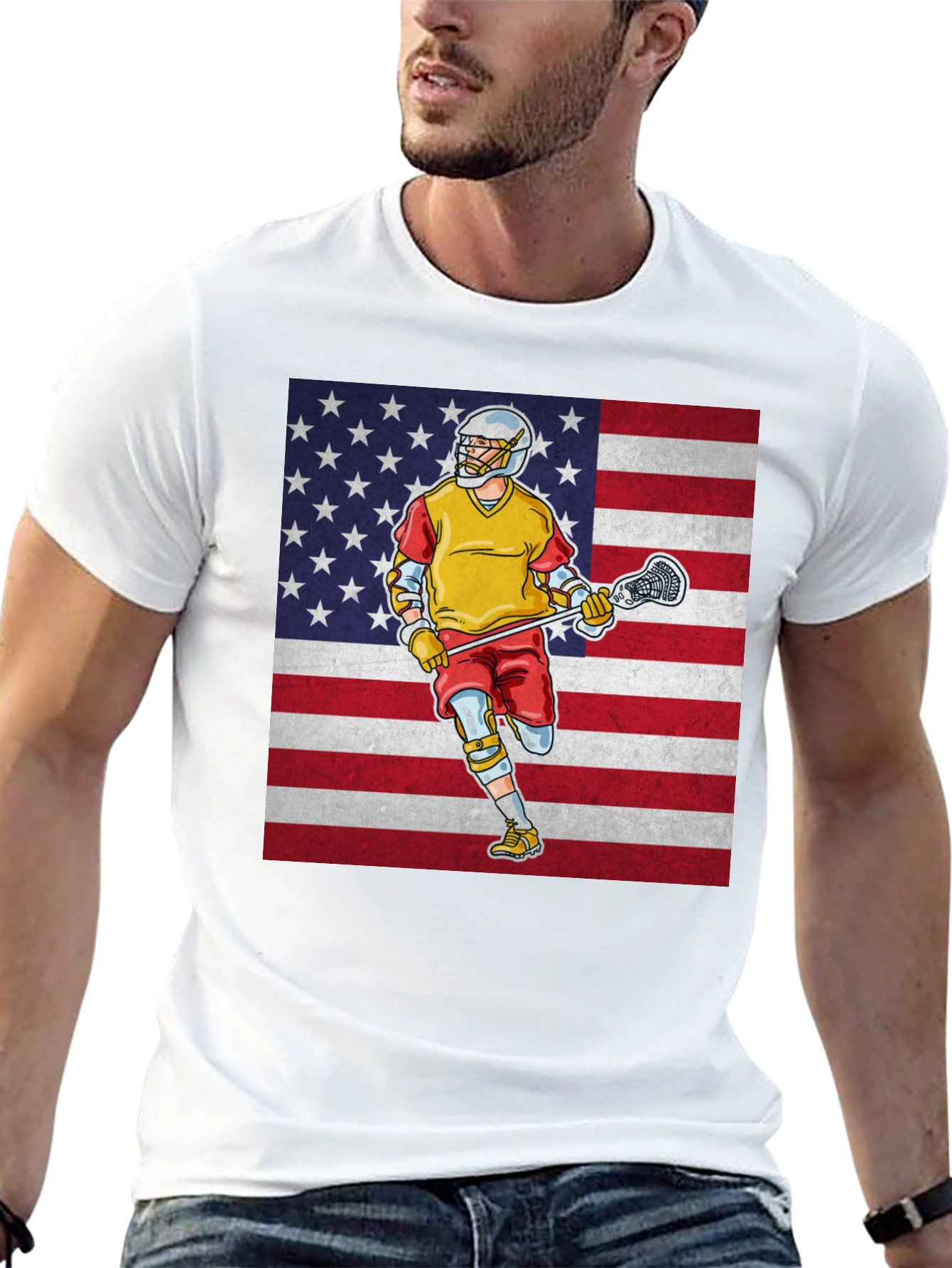 Black American Lacrosse Player Graphic T-Shirt view 13