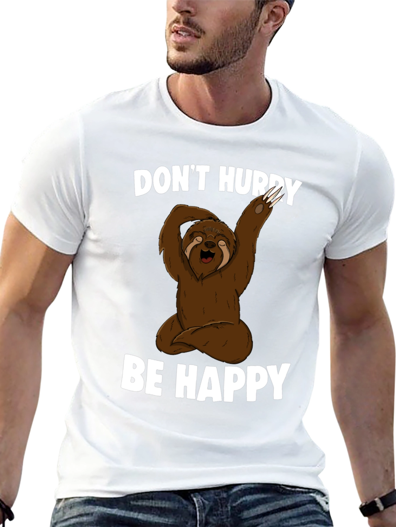 Black Sloth Yoga T-Shirt - Don't Hurry Be Happy view 13