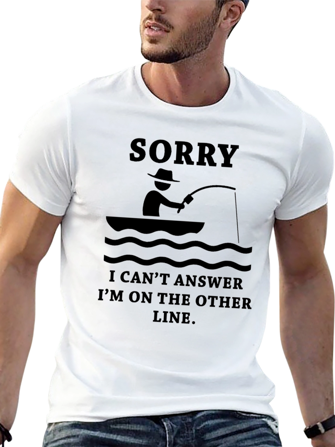 Black Fisherman's Tee: Sorry, On The Other Line! view 13