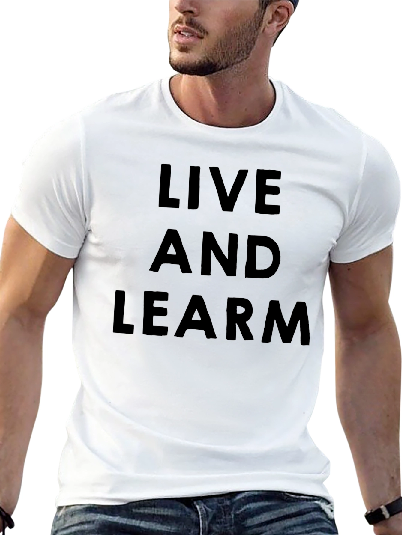 Black Live and Learn Black Graphic T-Shirt view 13