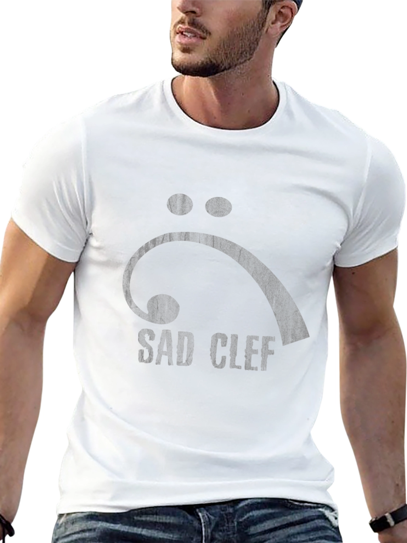 Black Sad Clef Graphic Tee - Bass Clef T-Shirt view 13