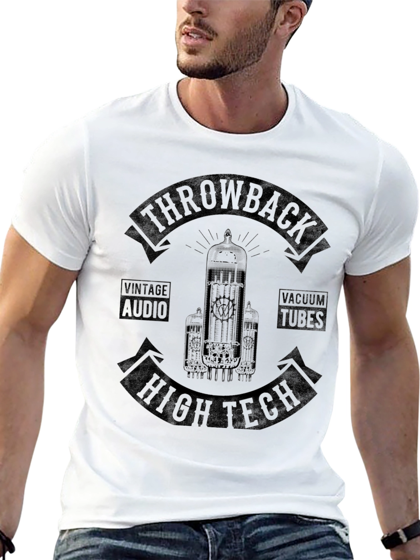 Black Vintage Audio Vacuum Tubes Throwback T-Shirt view 13