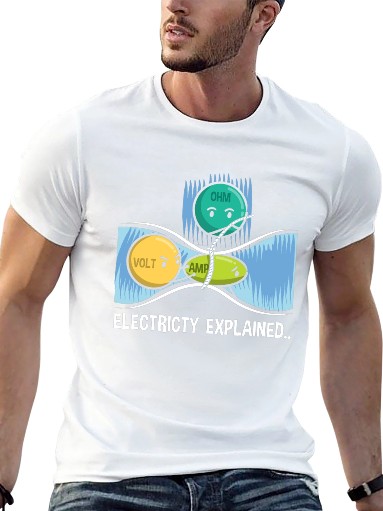 Black Electricity Explained Graphic Tee - Science Humor Shirt view 13