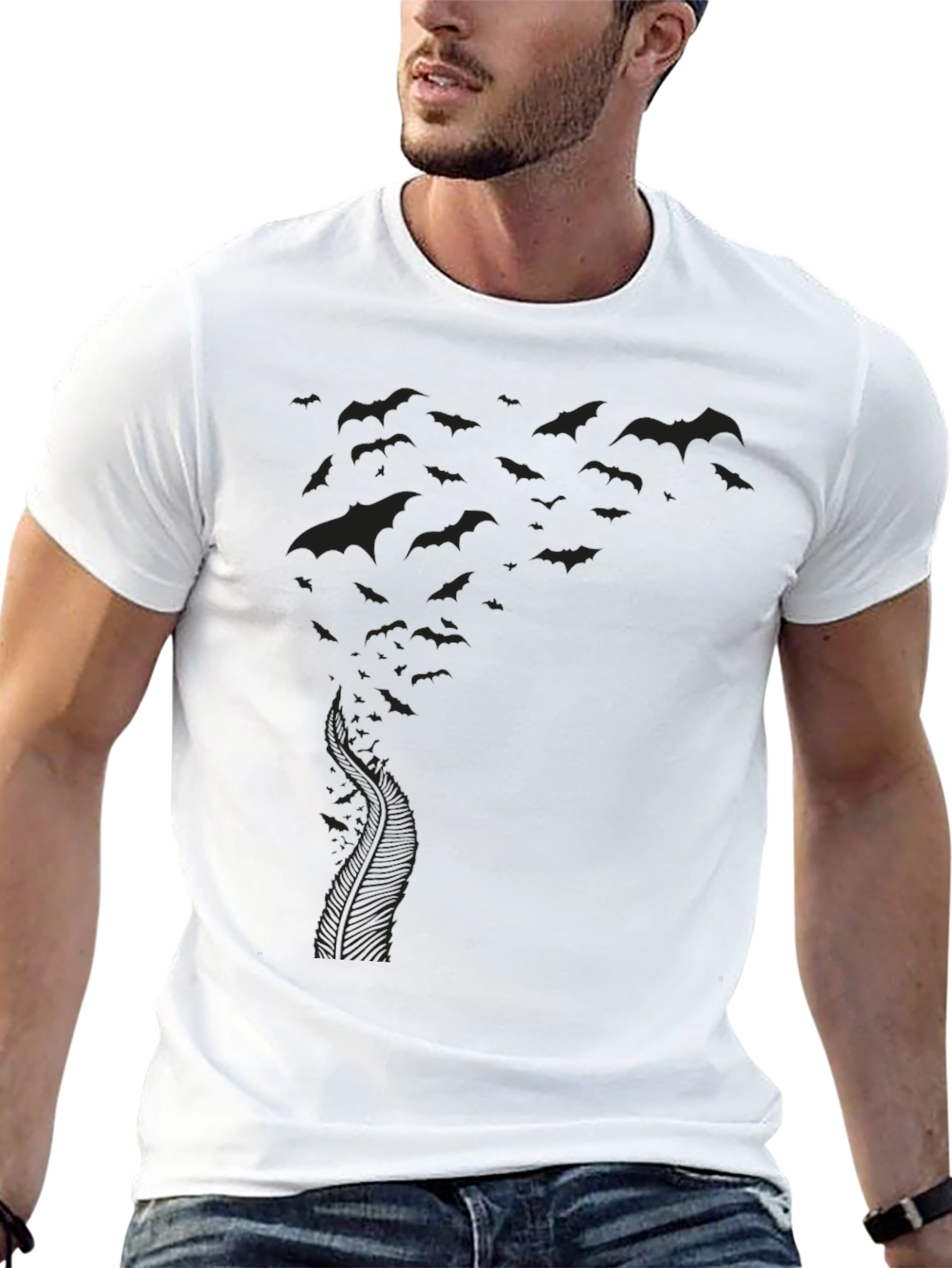 Black Men's Black Bat Swarm Graphic Tee view 13