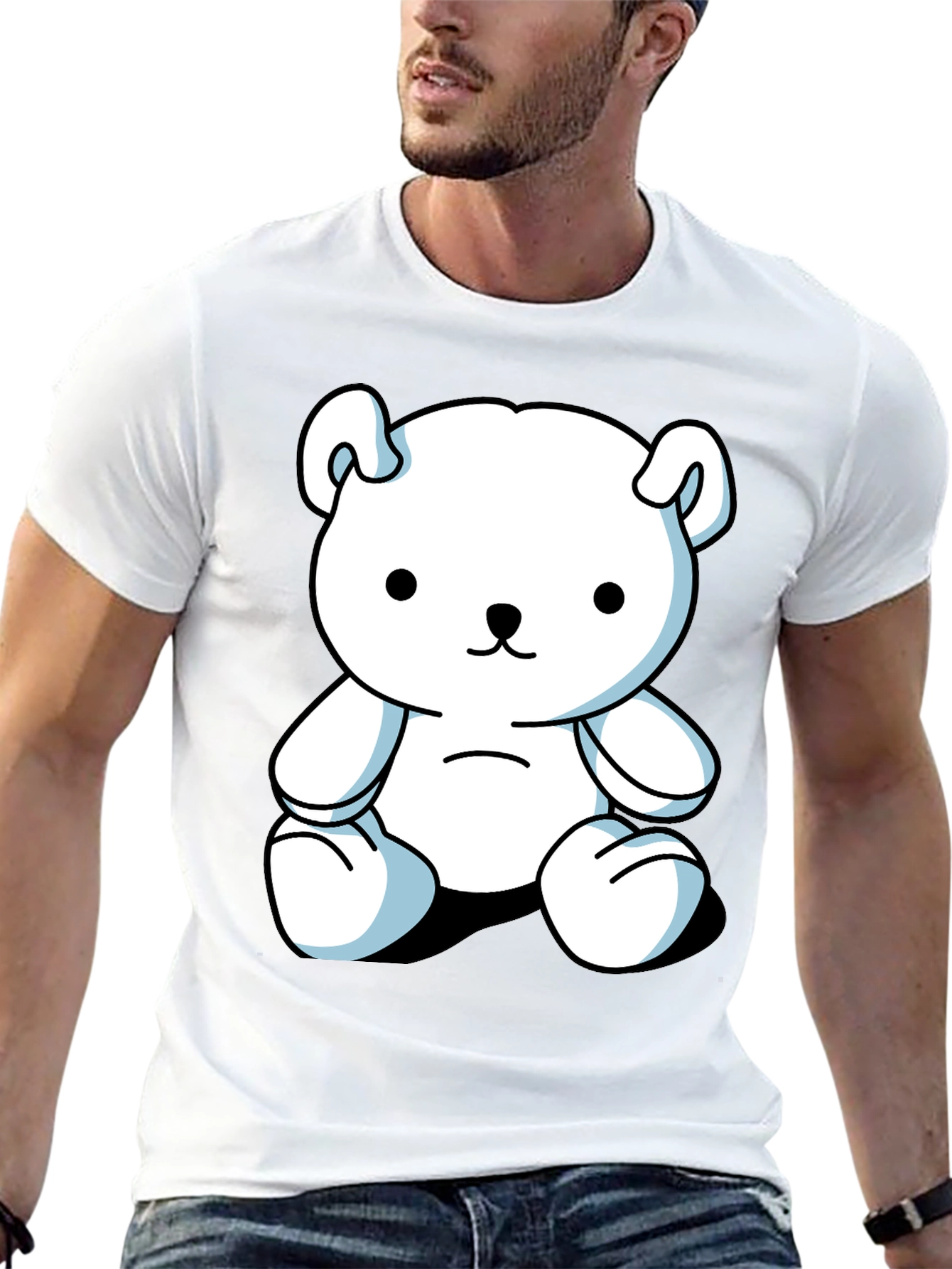 Black Cute Cartoon Bear Graphic Black T-Shirt view 13