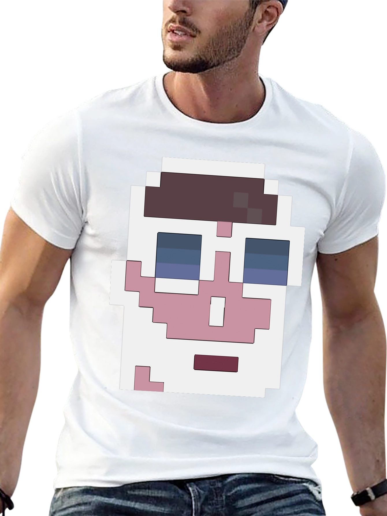 Black Pixelated Face Graphic T-Shirt - Cool Retro Style view 13