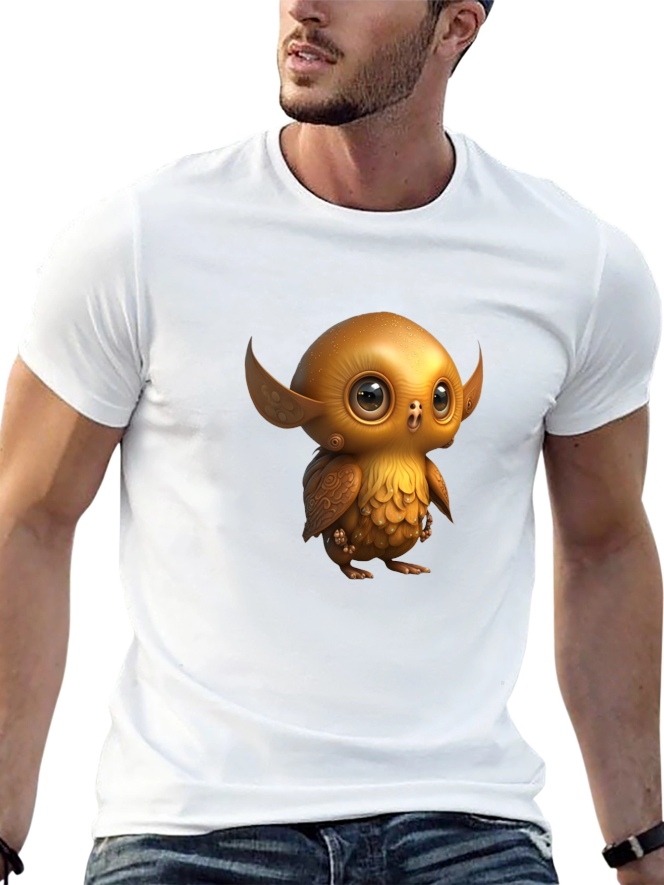 Black Cute Golden Owl Creature Graphic Tee view 13