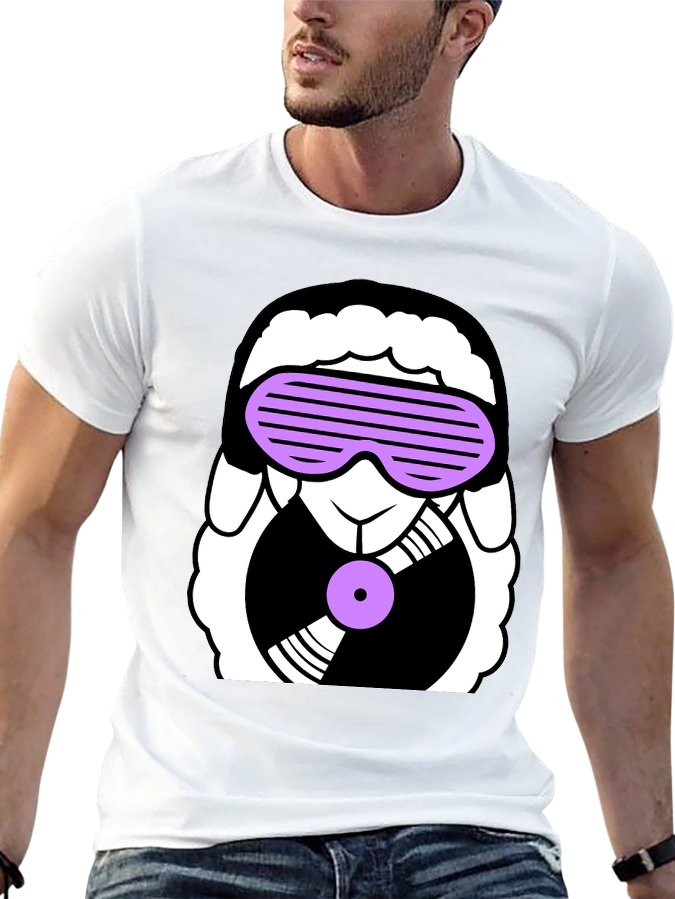 Black DJ Sheep Graphic Tee - Black Cotton T-Shirt view 13