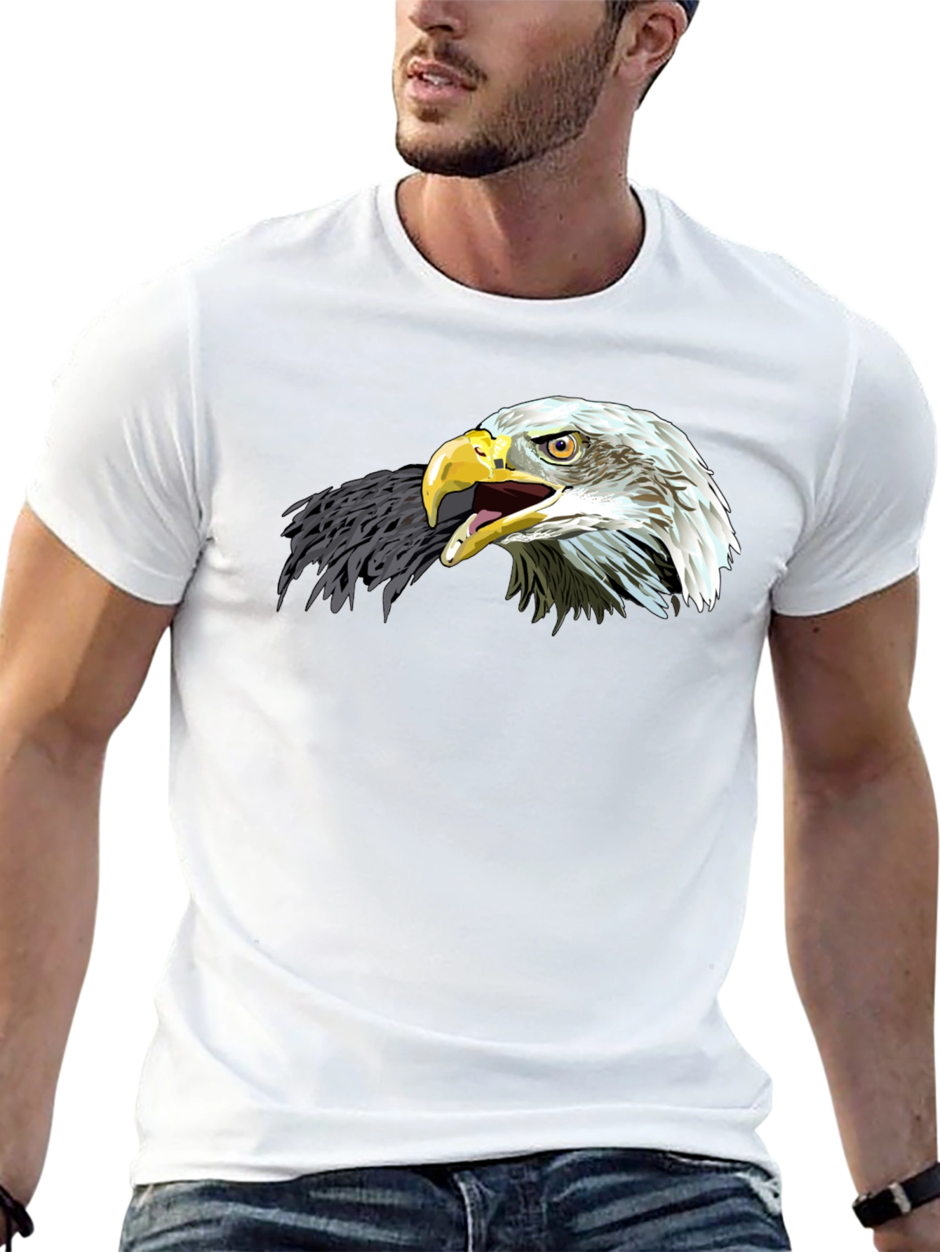 Black Bold Eagle Graphic Tee - Black Cotton Comfort view 13