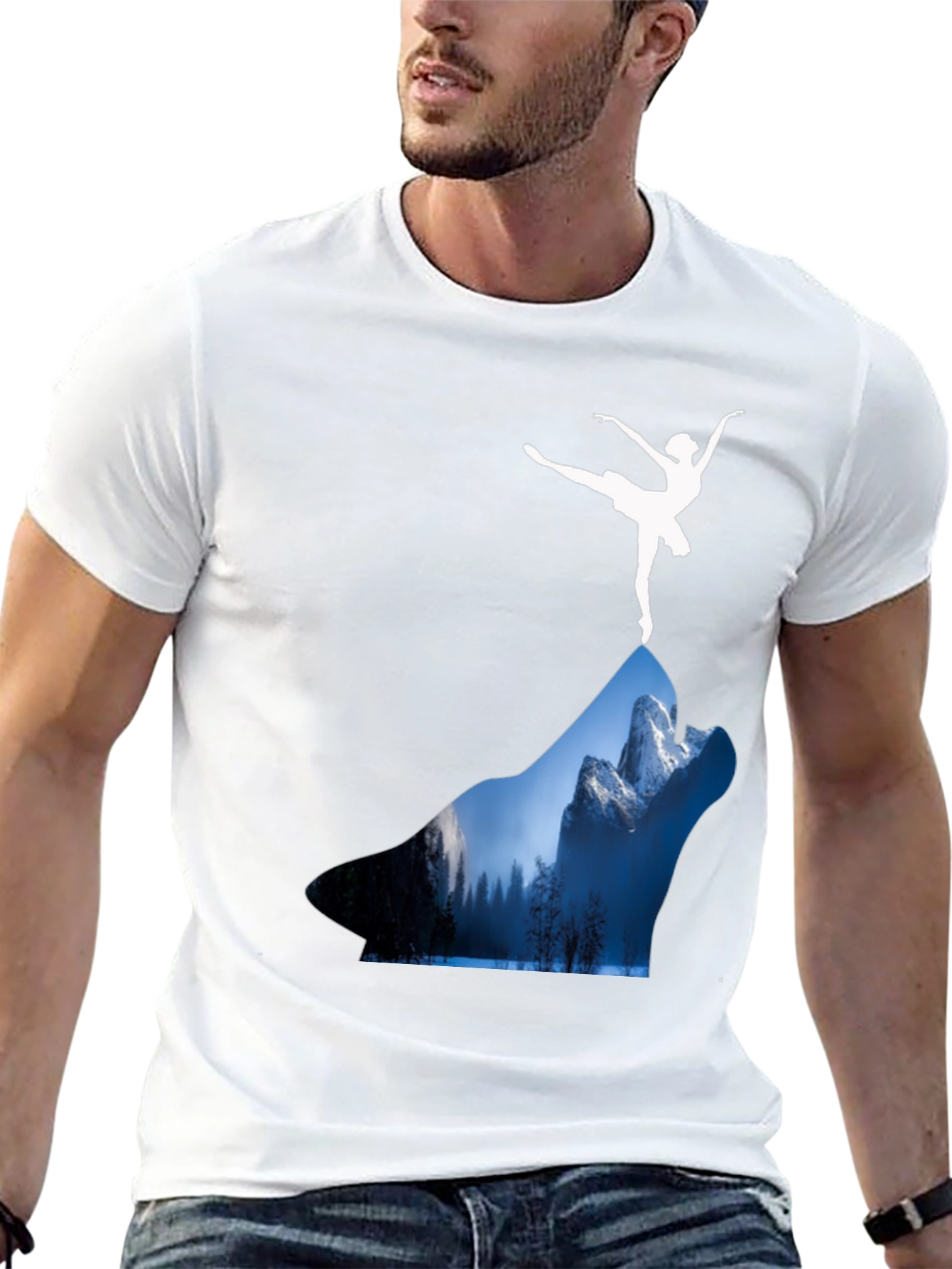 Black Wolf Landscape T-Shirt - Ballerina Design view 13