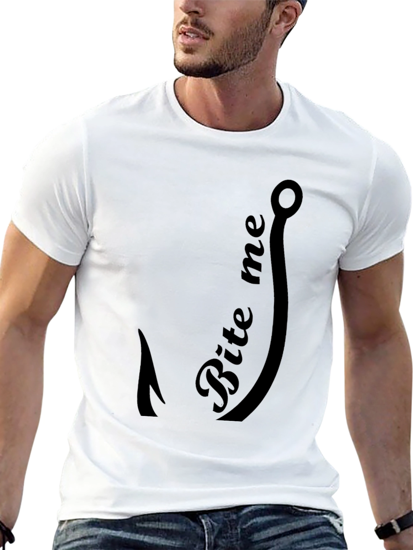 Black Bite Me Fishing Hook Graphic Tee - Soft Cotton Casual Shirt view 13