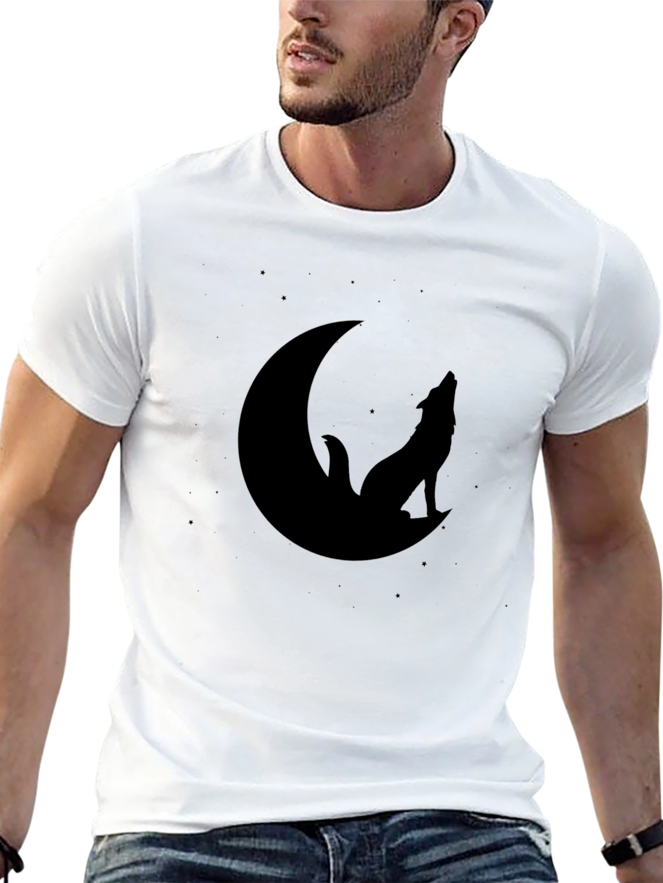 Black Black Wolf Moon Graphic Tee - Men's Stylish Crew Neck Shirt view 13