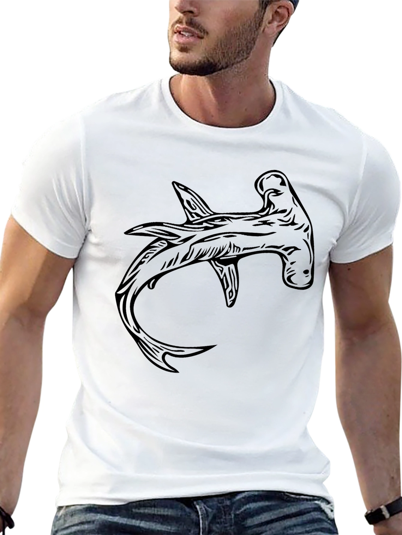 Black Hammerhead Shark Graphic Tee - Black Cotton T-Shirt view 13