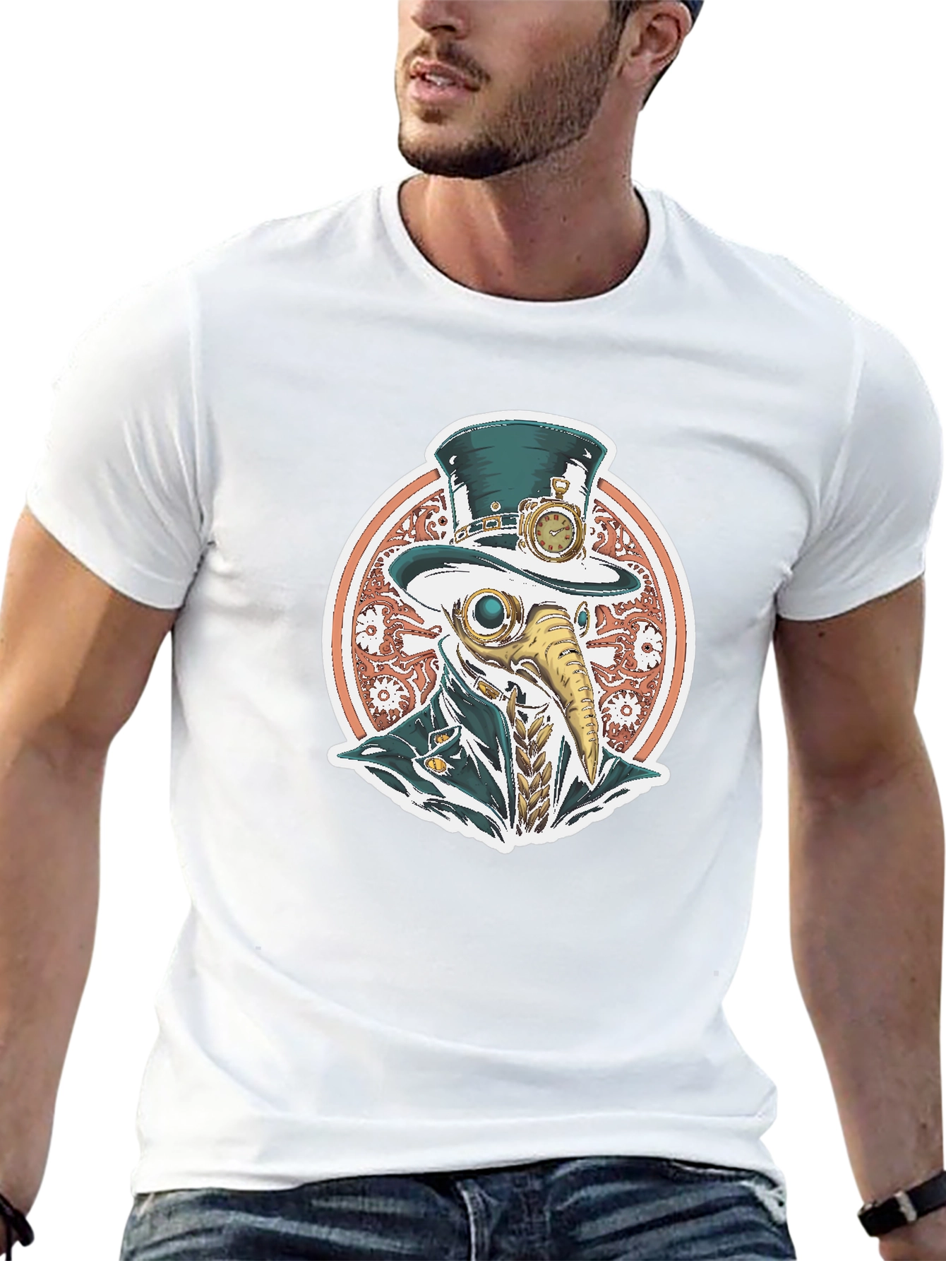 Black Steampunk Plague Doctor Graphic T-Shirt view 13