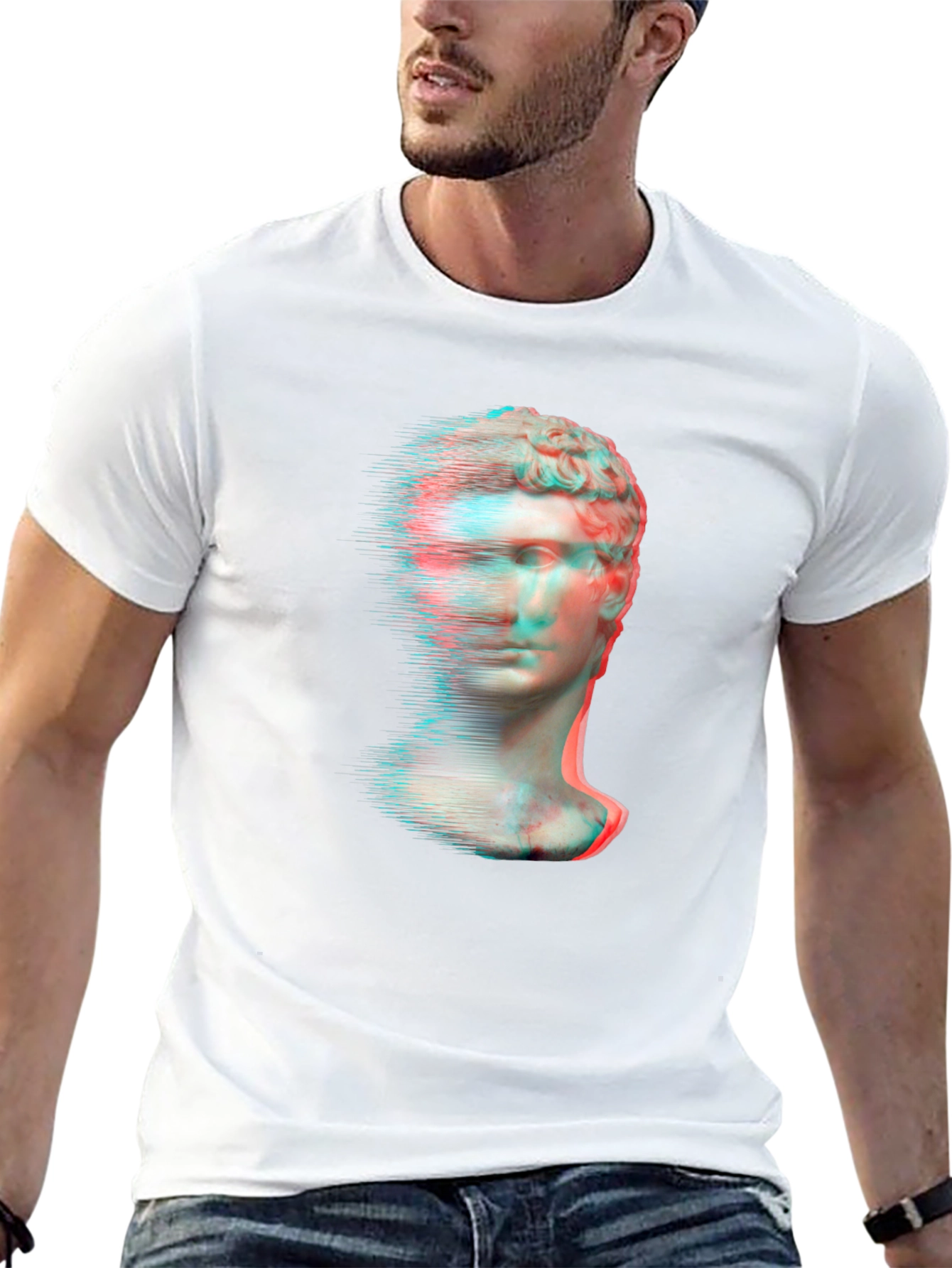 Black Glitch Art Statue Graphic Tee view 13