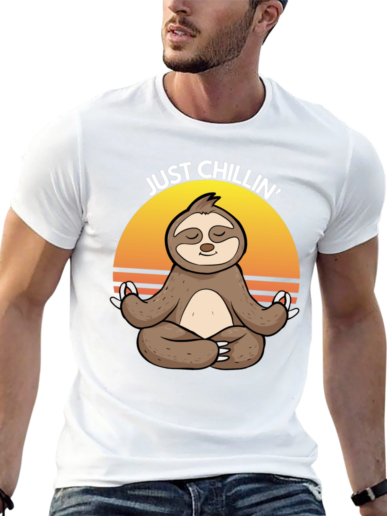 Black Just Chillin' Sloth Yoga Meditation T-Shirt view 13