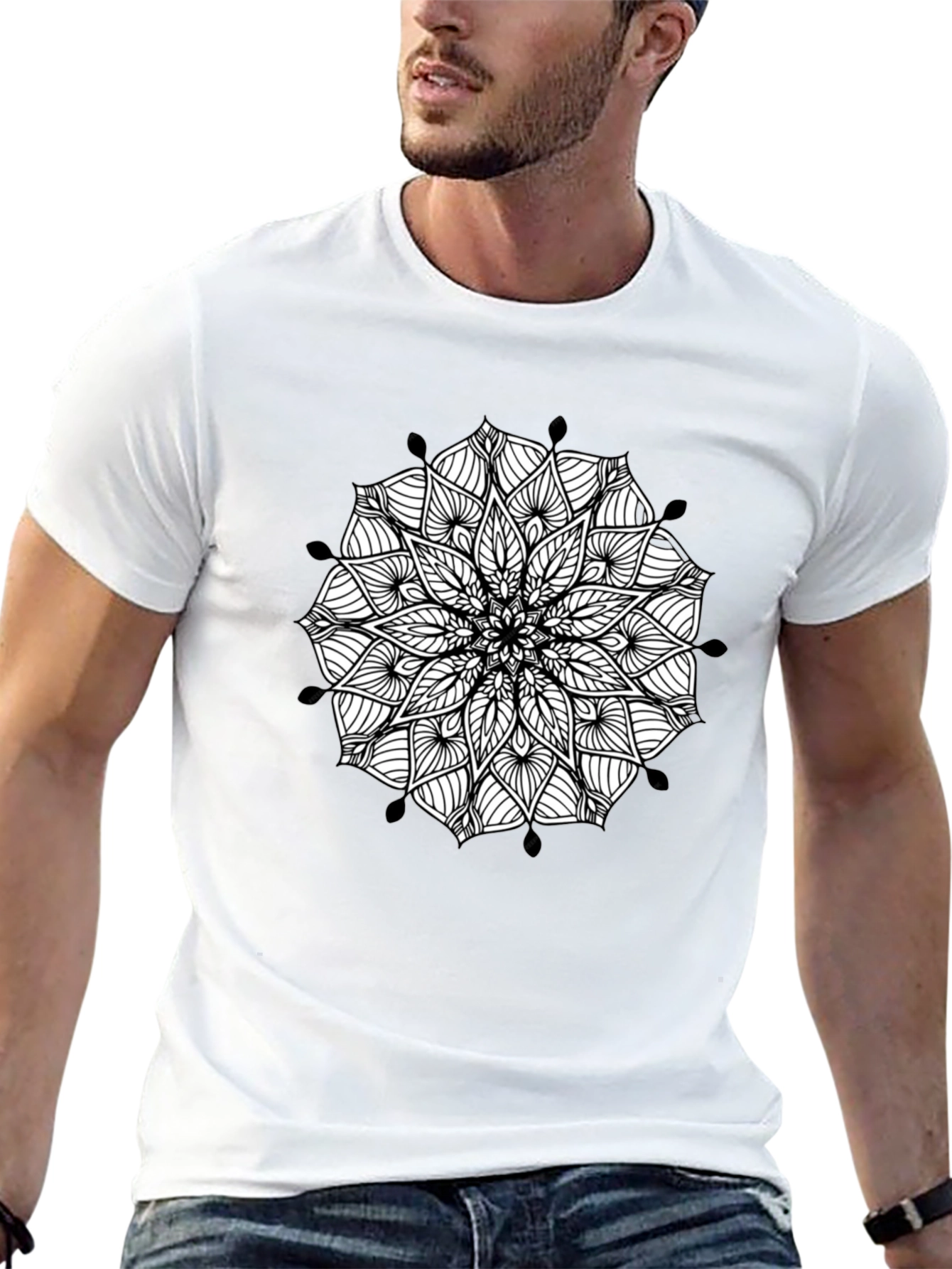 Black Mandala Graphic Black T-Shirt - Artistic Casual Wear view 13