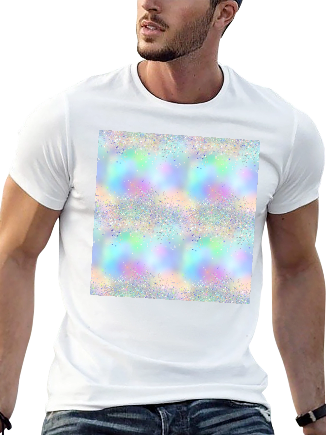 Black Holographic Sparkle Print Black T-Shirt view 13