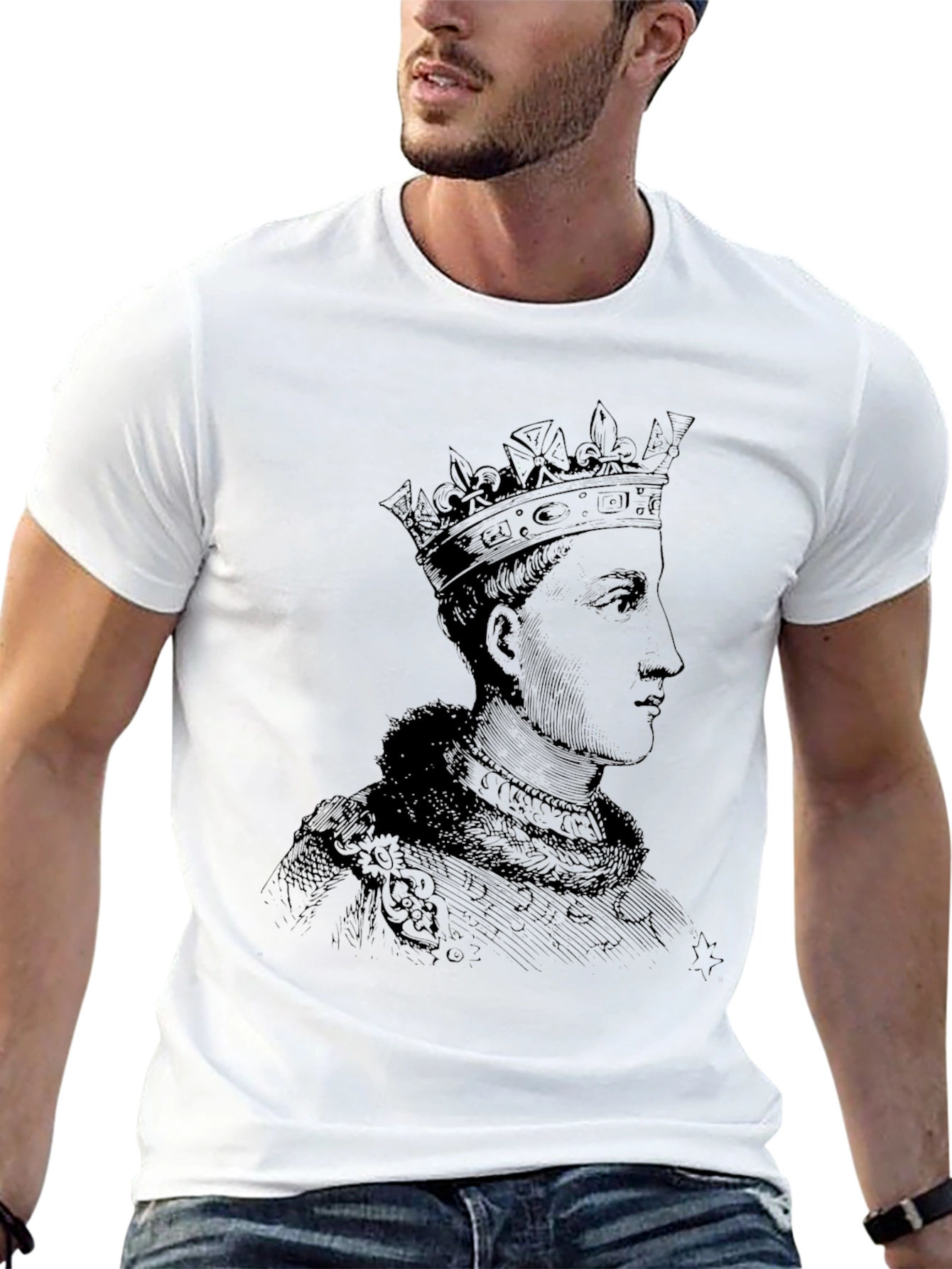 Black Royal Portrait Graphic Tee - Black Cotton T-Shirt view 13