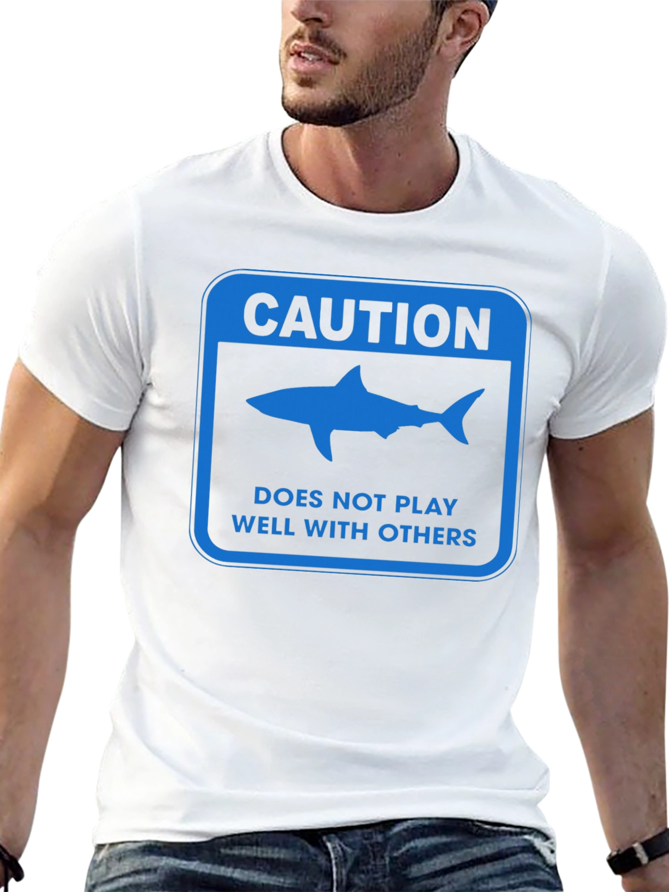 Black Caution Shark T-Shirt - Does Not Play Well With Others view 13