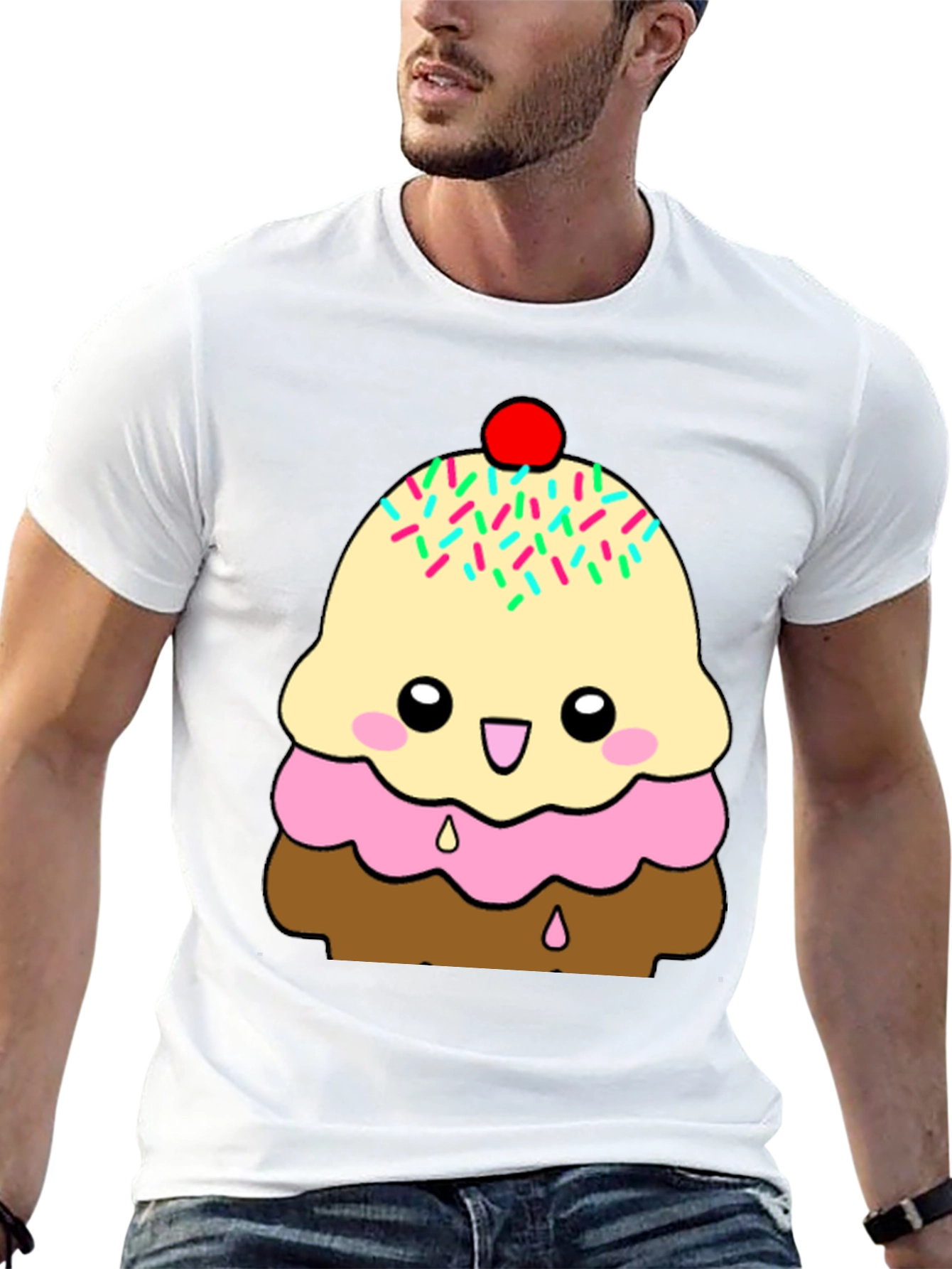 Black Cute Ice Cream Cone Graphic T-Shirt view 13