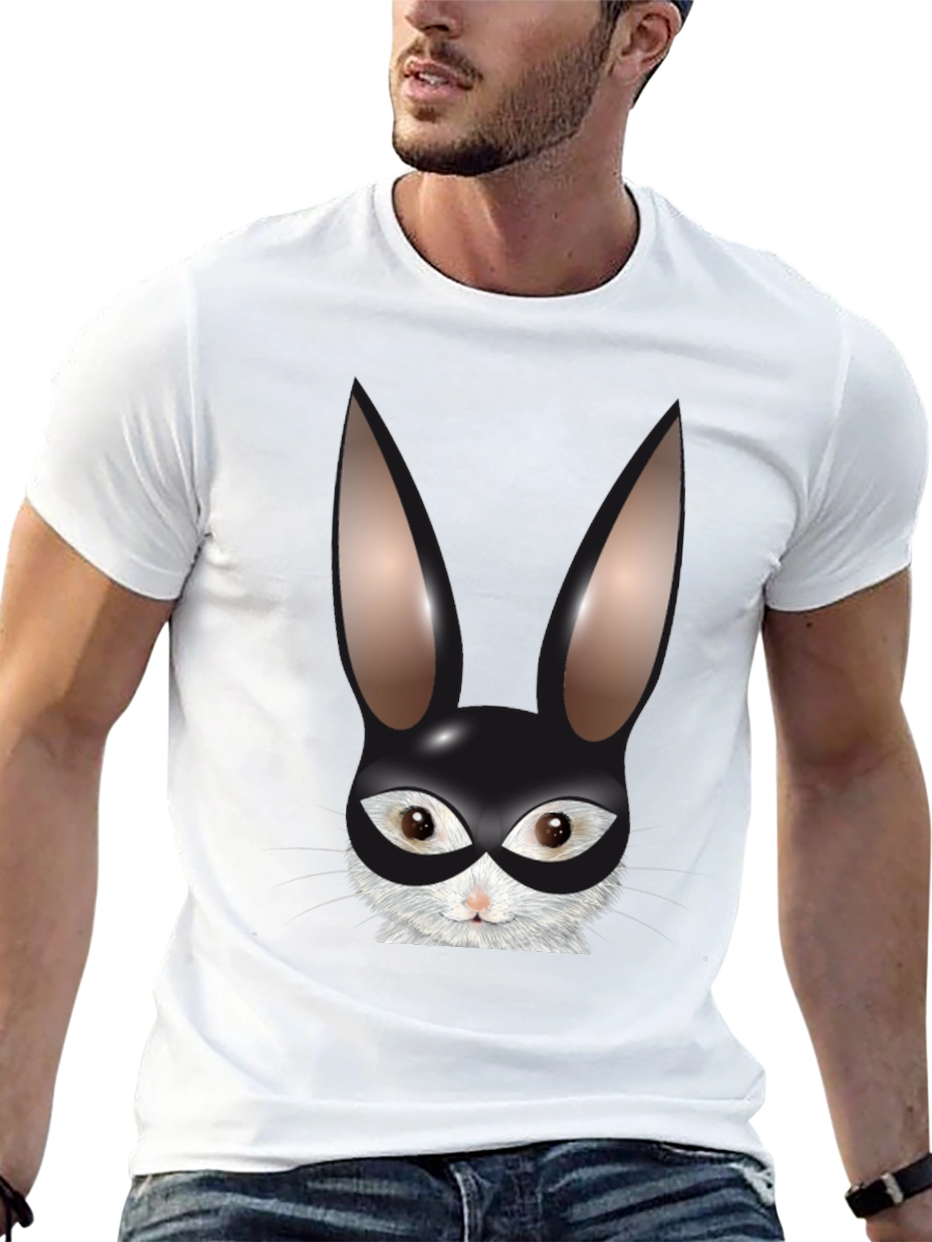 Black Bunny Mask Graphic Tee - Black Cotton Blend T-Shirt view 13