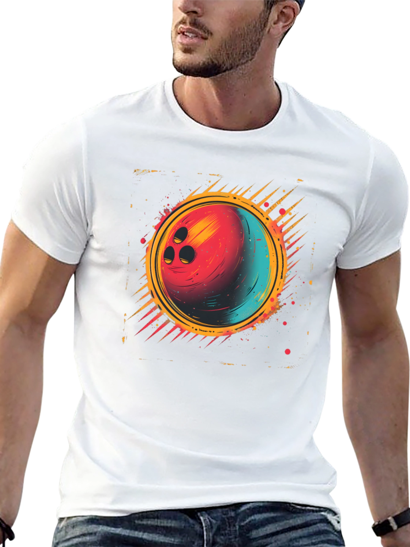 Black Retro Bowling Ball Graphic Tee view 13