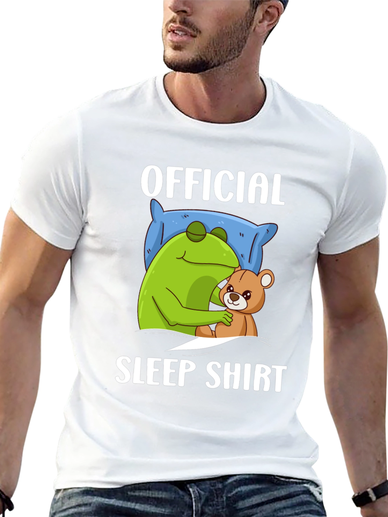 Black Official Sleep Shirt - Frog and Teddy Bear Design view 13