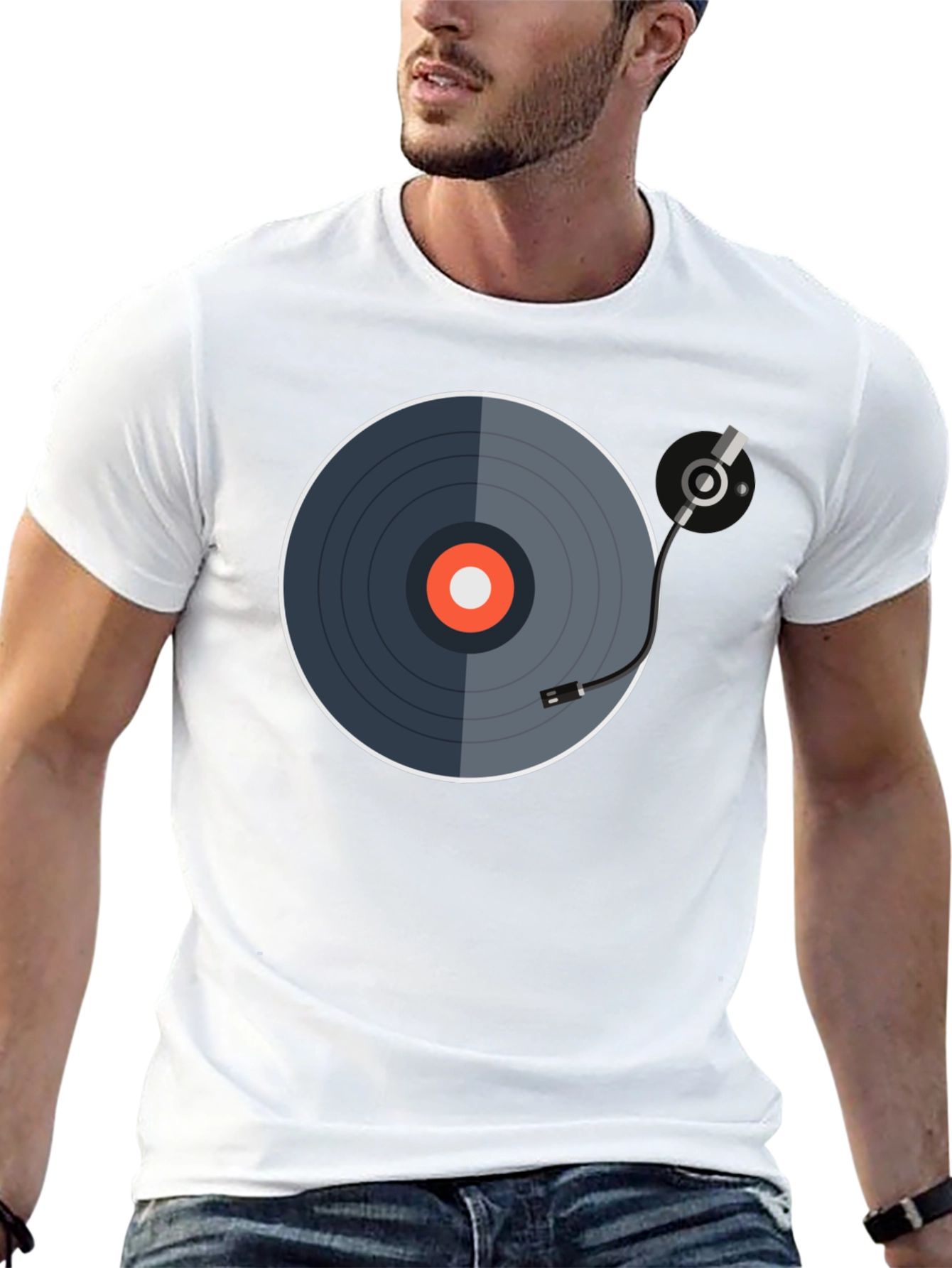 Black Retro Vinyl Record Graphic Tee - Black view 13