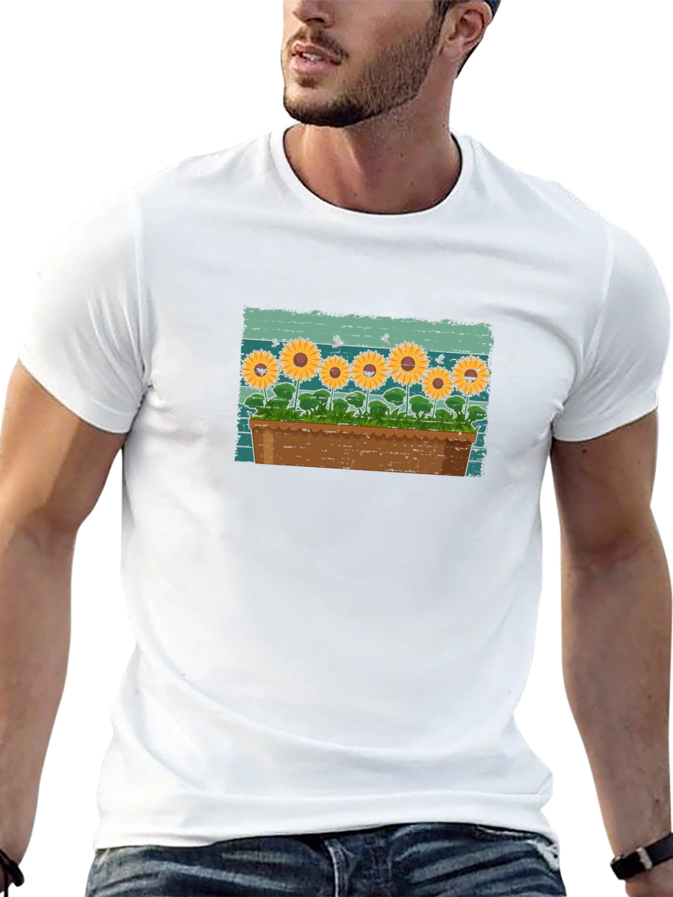 Black Sunflower Garden T-Shirt - Unique Graphic Tee view 13