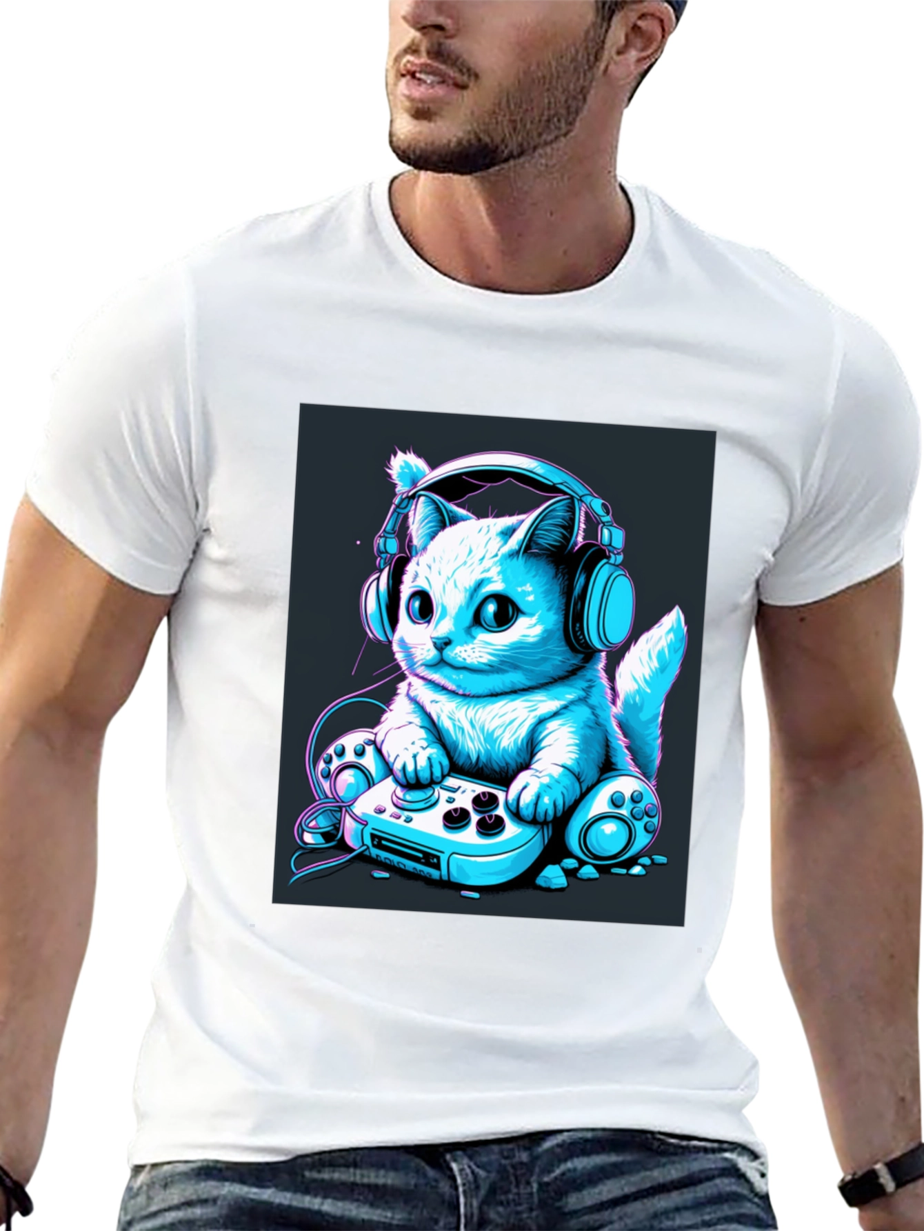 Black Gamer Cat Tee - Cool Graphic T-Shirt view 13