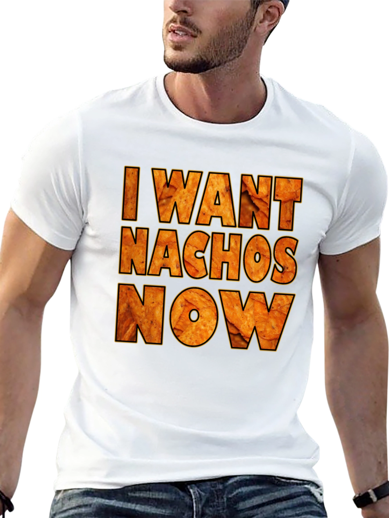 Black I Want Nachos Now Funny Graphic T-Shirt view 13