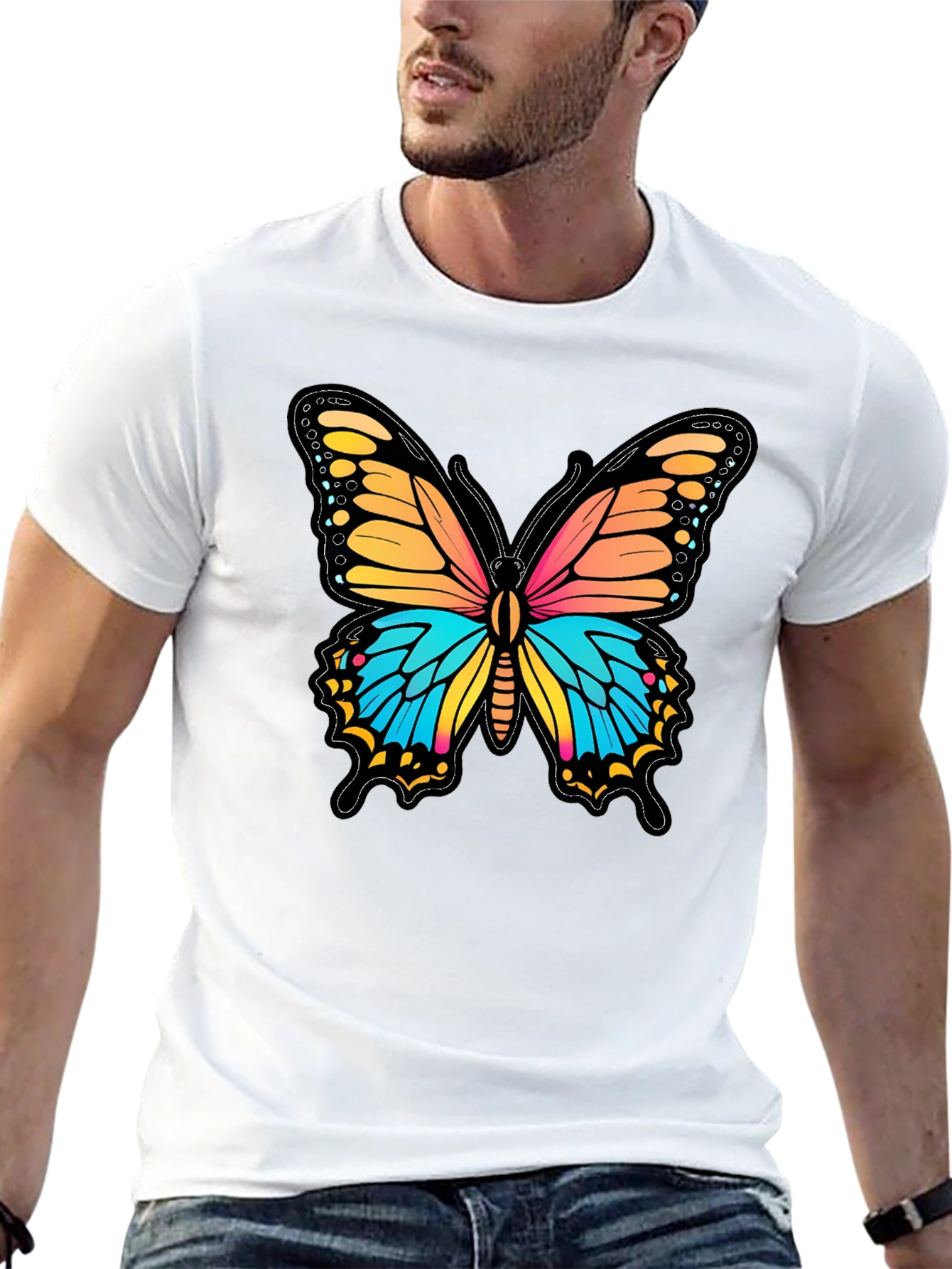 Black Vibrant Butterfly Graphic Print Black T-Shirt view 13