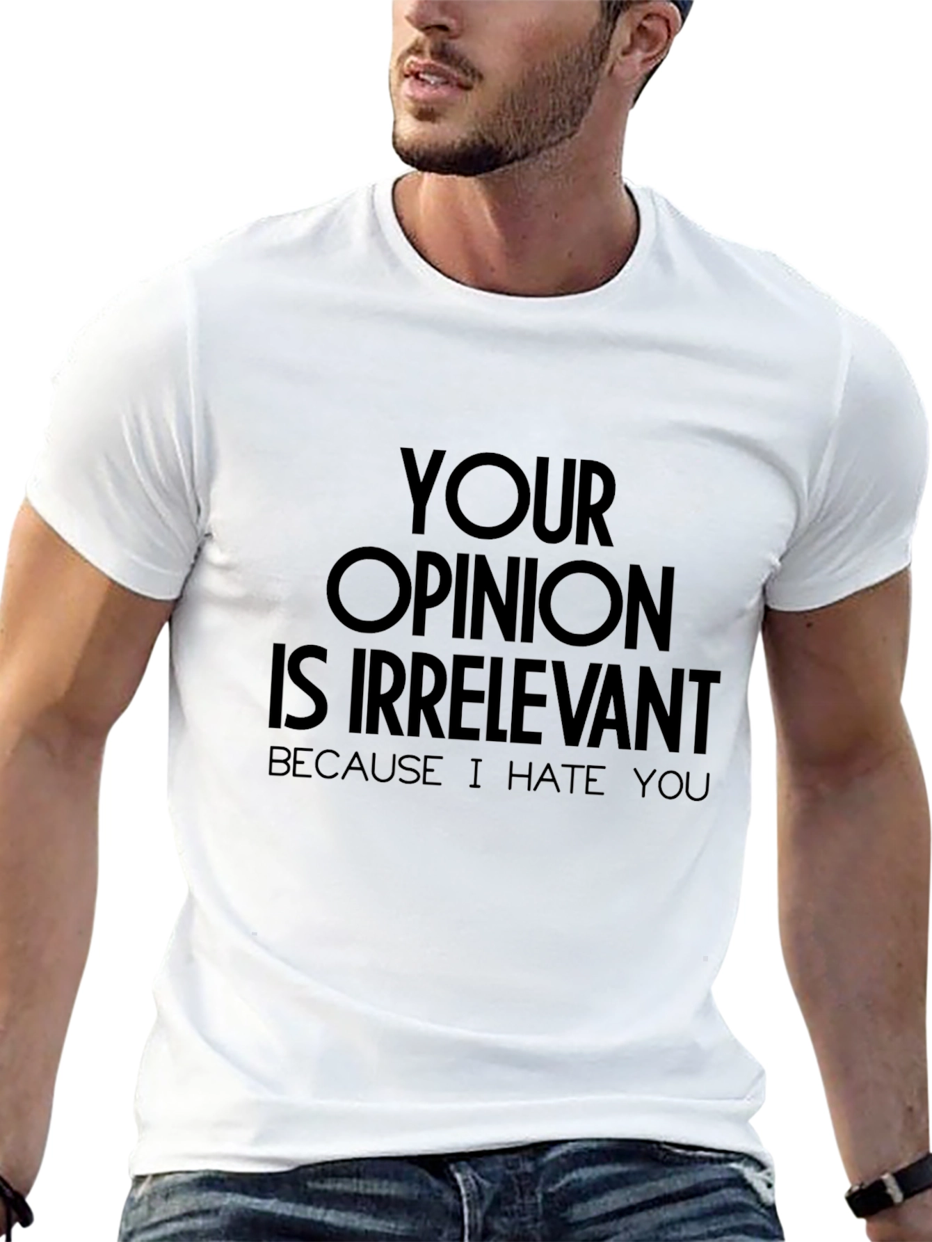 Black Irreverent Slogan Tee - "Your Opinion Is Irrelevant" view 13