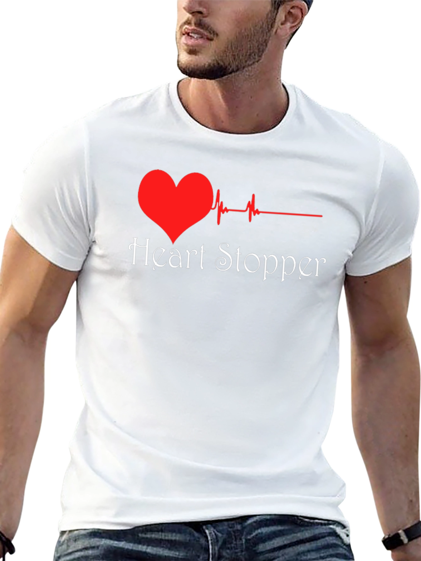 Black Heart Stopper T-Shirt - Heartbeat Design view 13