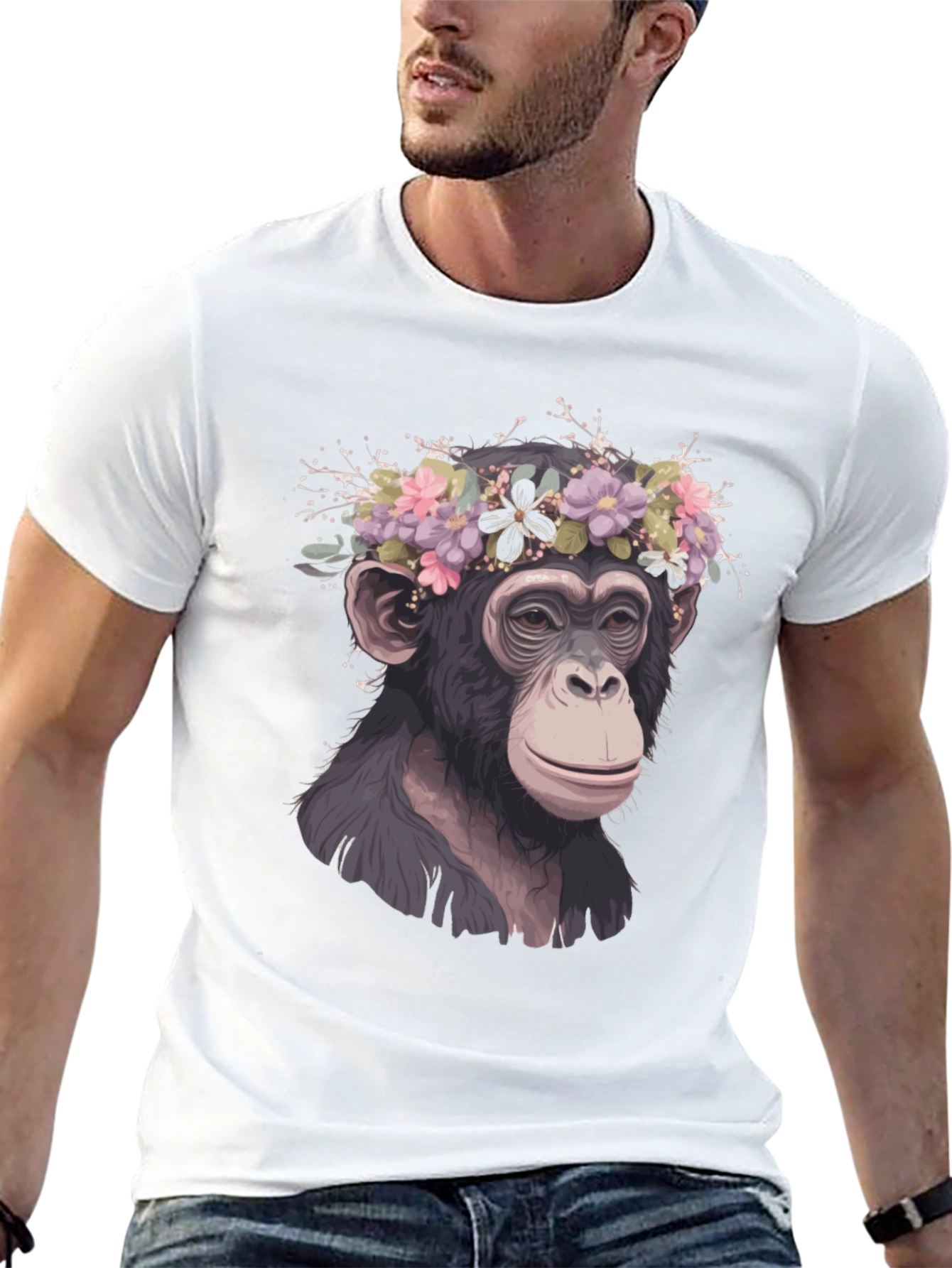 Black Monkey Flower Crown T-Shirt - Artistic Animal Tee view 13