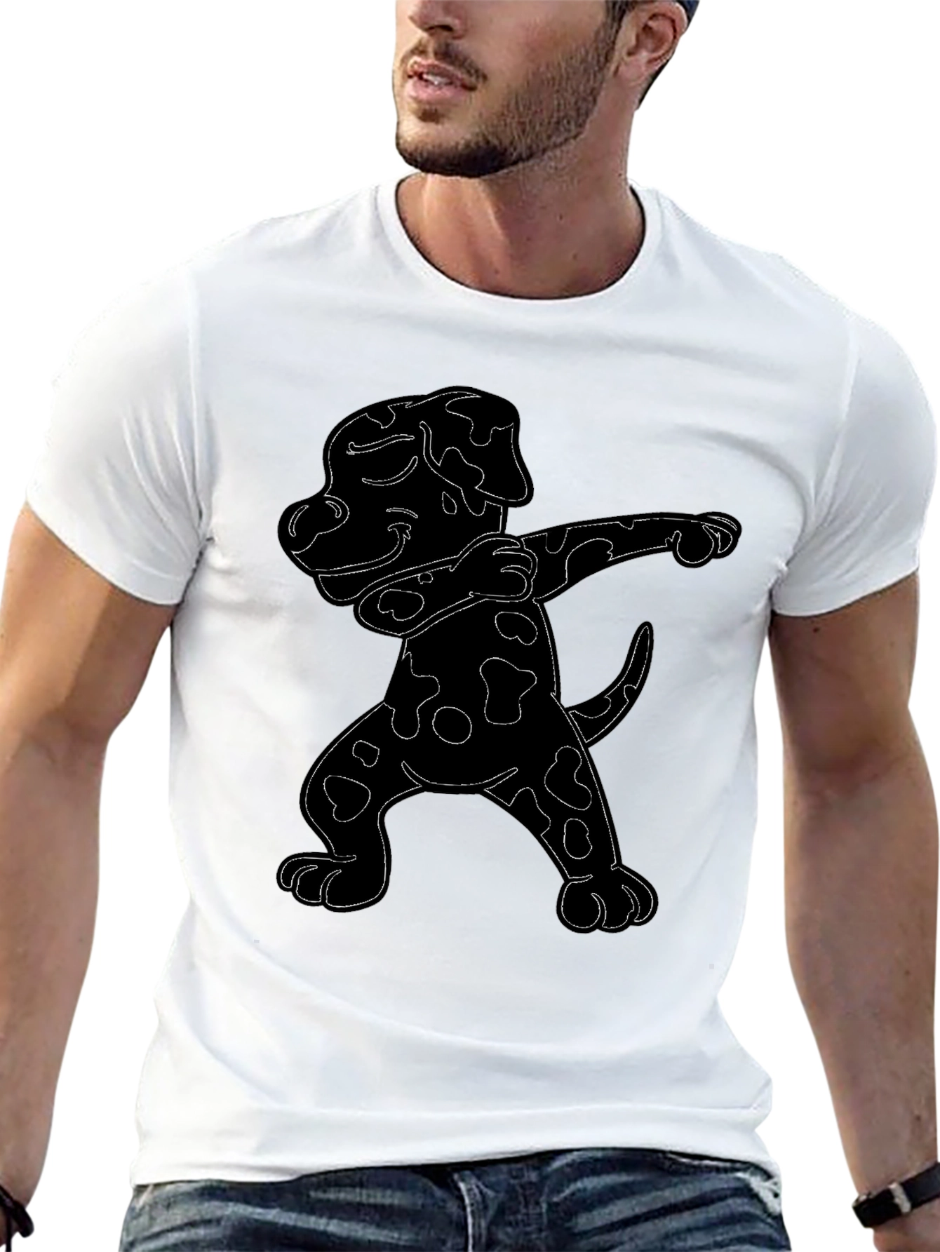 Black Dabbing Dalmatian Graphic Tee - Black Cotton T-Shirt view 13