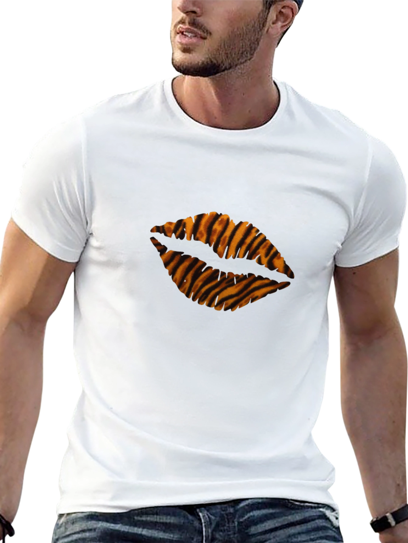 Black Tiger Stripe Lips Black T-Shirt view 13
