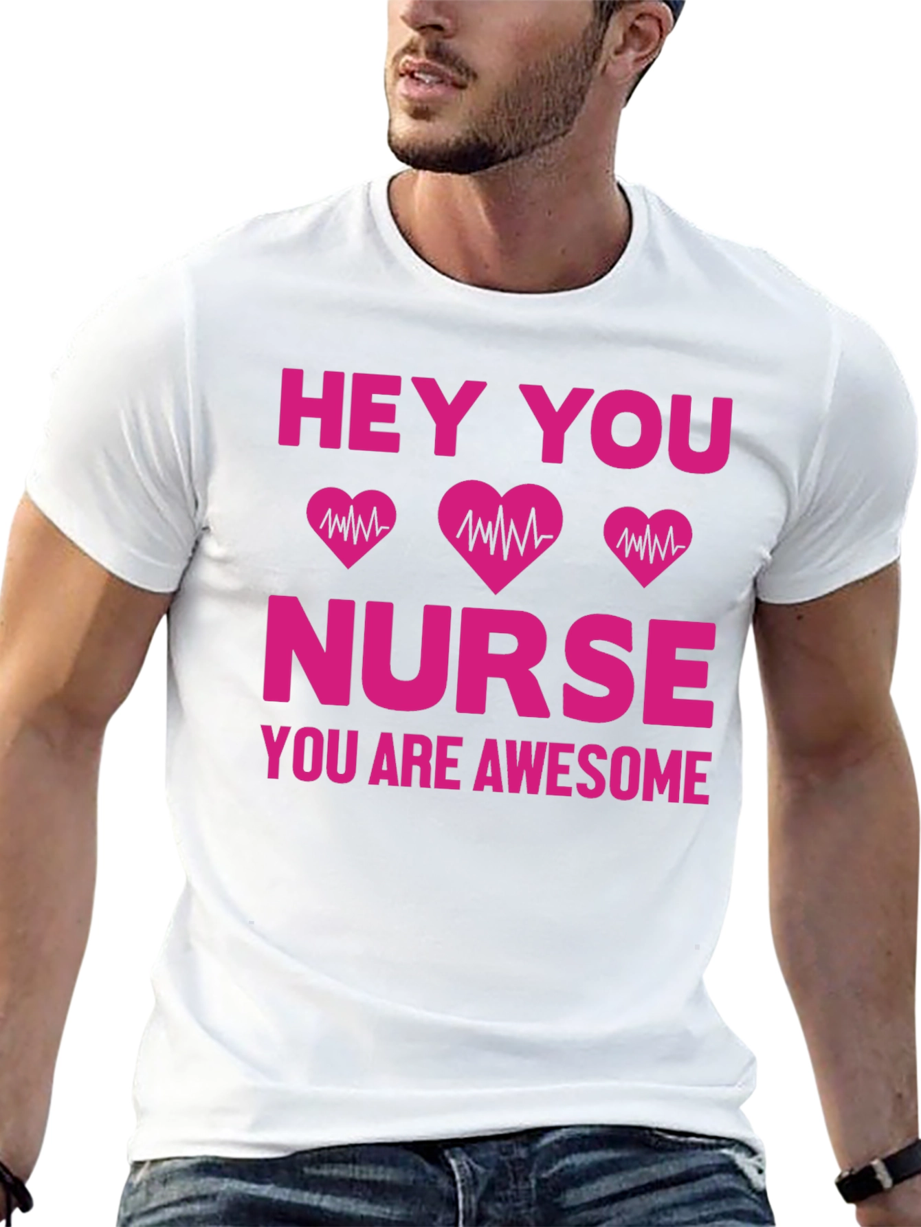 Black Hey You Nurse Awesome Graphic Tee view 13