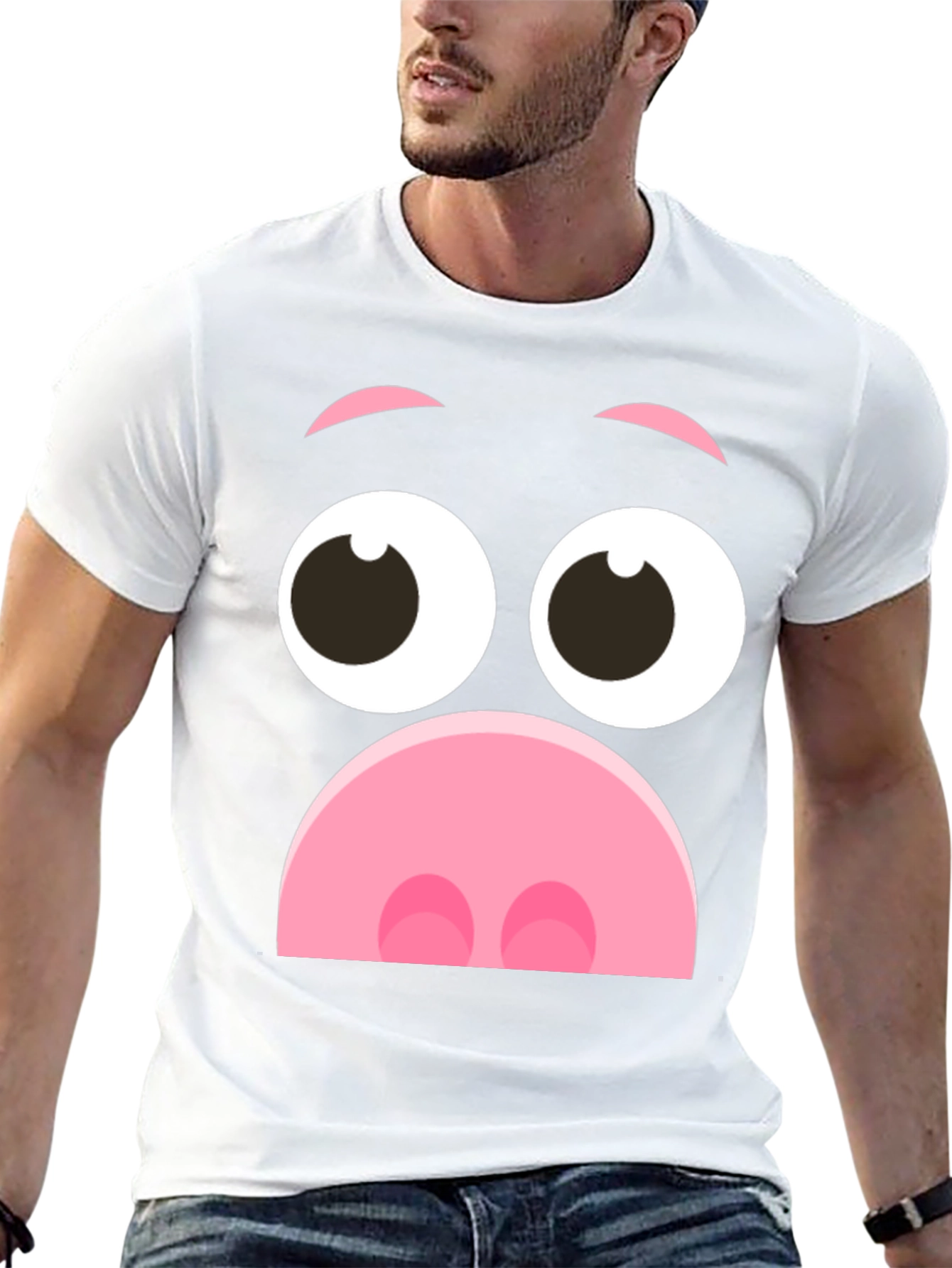 Black Funny Pig Face Graphic T-Shirt - Novelty Cartoon Tee view 13