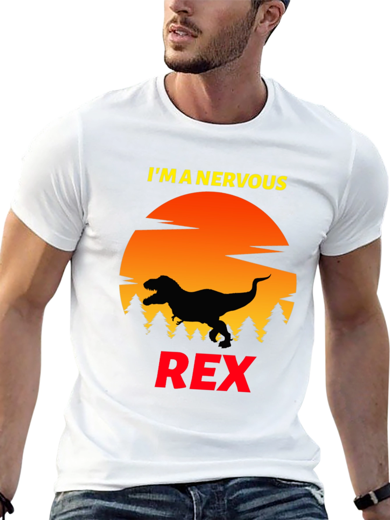Black Nervous Rex T-Shirt - Funny Dinosaur Tee view 13
