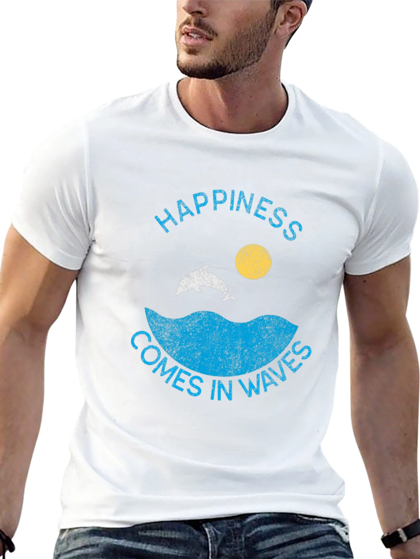 Black Happiness Comes in Waves Graphic Tee view 13