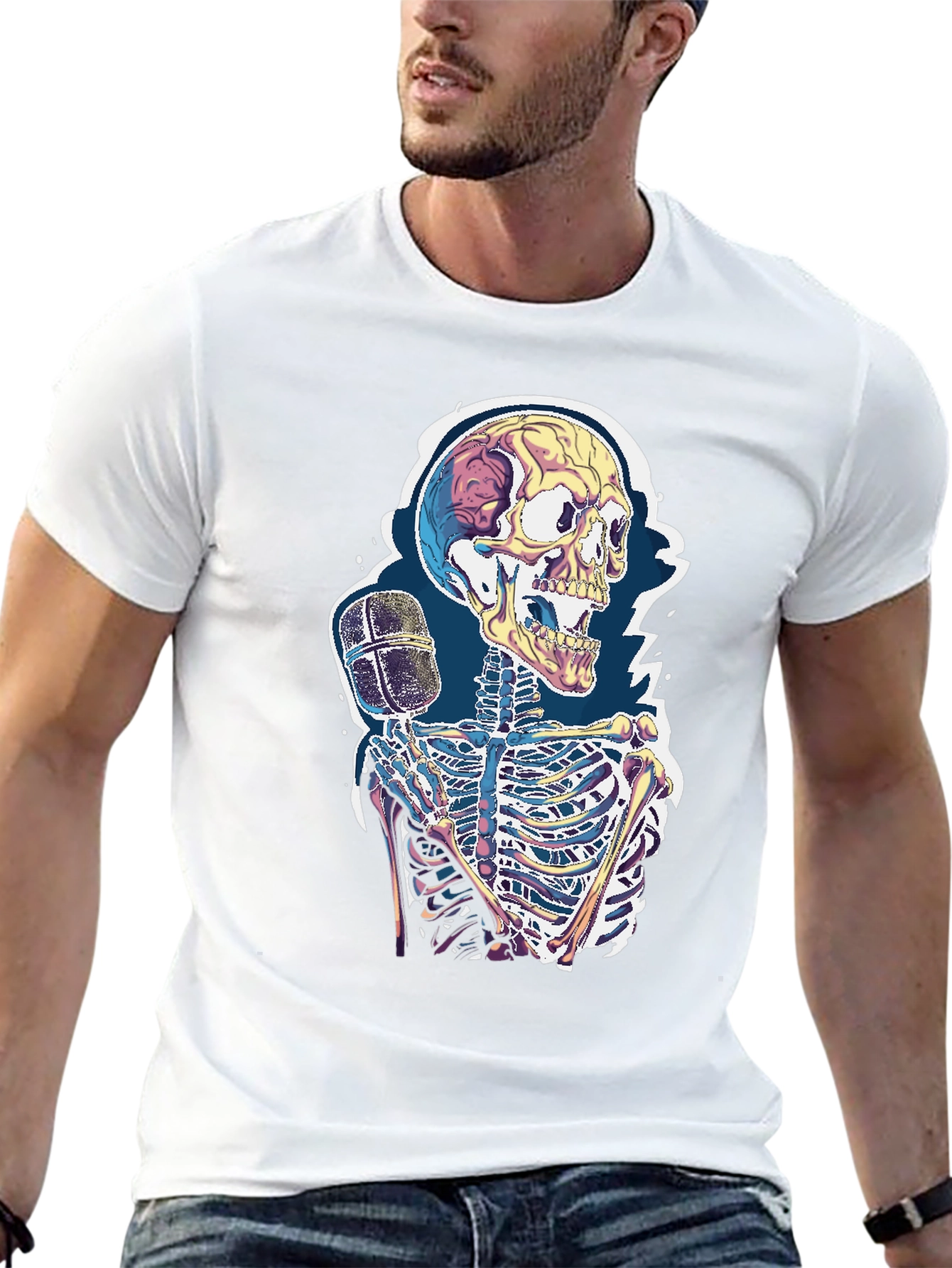 Black Skeleton Microphone Graphic Tee - Black view 13