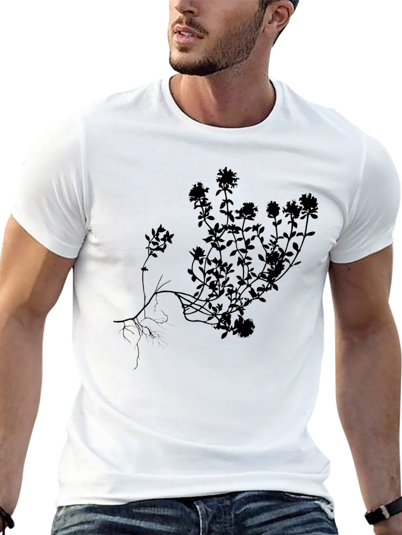 Black Botanical Print Black T-Shirt view 13