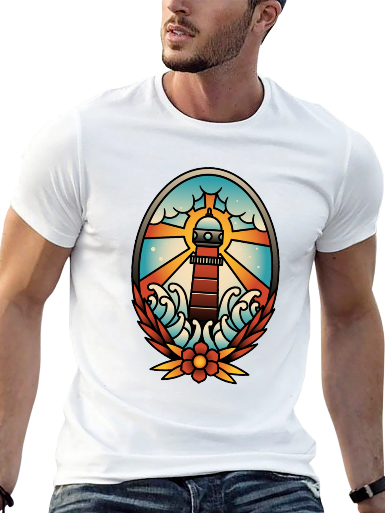 Black Lighthouse Tattoo Graphic T-Shirt - Black view 13