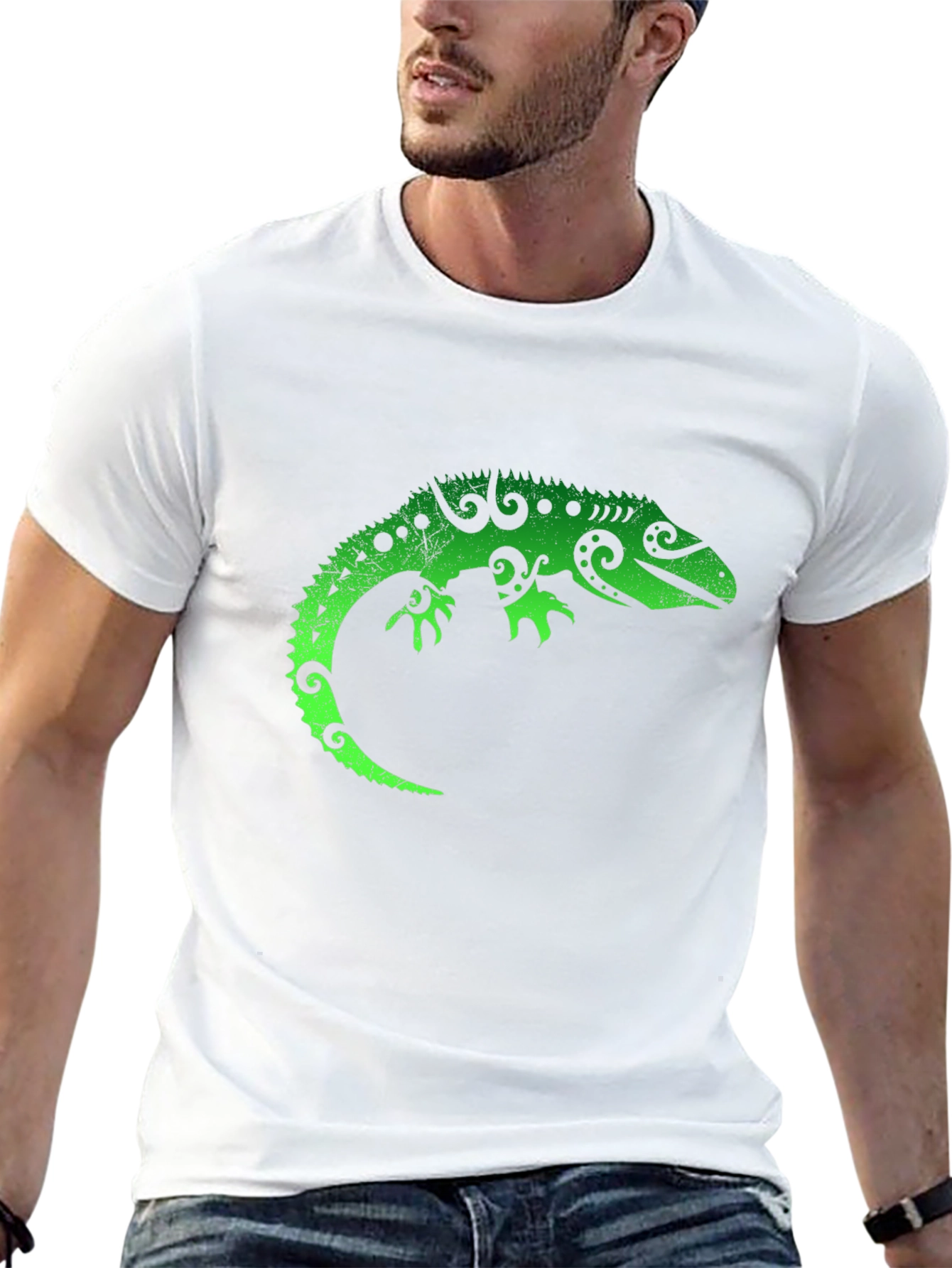 Black Green Lizard Graphic Tee - Cool Reptile T-Shirt view 13
